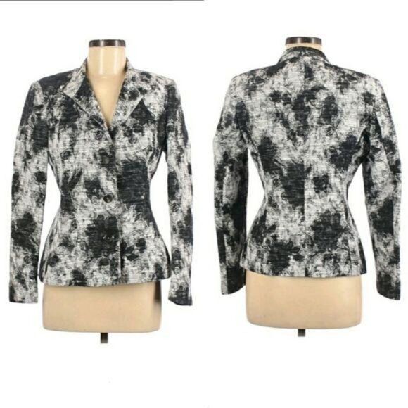 Zanella Shana Blazer Black Out Ink Blot Fitted Single Breasted Black White Sz 8 - Picture 1 of 11